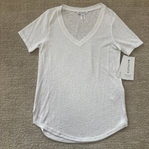 Athleta Breezy Scoop V Tee White Short Sleeve Slub V-Neck T-Shirt XXS NWT